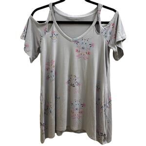 a.n.a. A New Approach Cold Shoulder Grey Floral Flowy Stretch Top EUC S or M